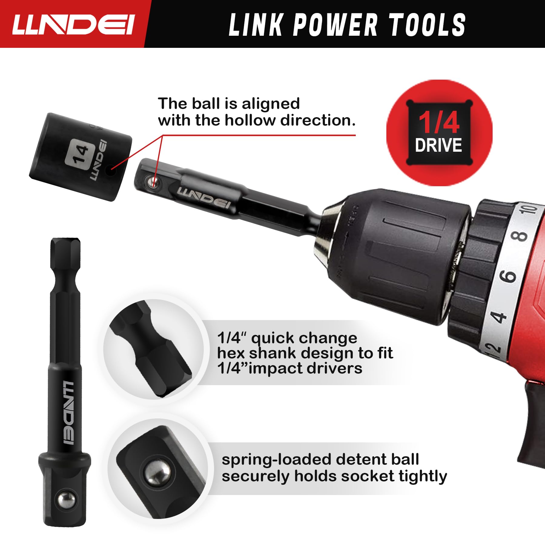 LLNDEI 1/4-Inch Drive Impact Socket Set, 52 PCS Mechanic Tool Set with Ratchet & Adapter, CR-V, Metric and Standard Full Sockets with Storage Tool Kit for Household & Automotive Repair & DIY Project