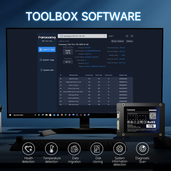 fanxiang S101 256GB SSD Internal SSD SATA III 6Gb/s 2.5" Read Speed Up to 550MB/s, Compatible with Laptops and Desktops (Black)