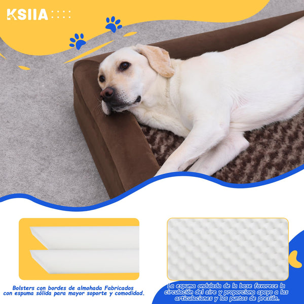 KSIIA Large Dog Bed, Orthopedic Dog Sofa Beds Couch with Removable Washable Cover, Waterproof Pet Sofa with U-Shape Bolster, Grey 88.9x55.88x16cm