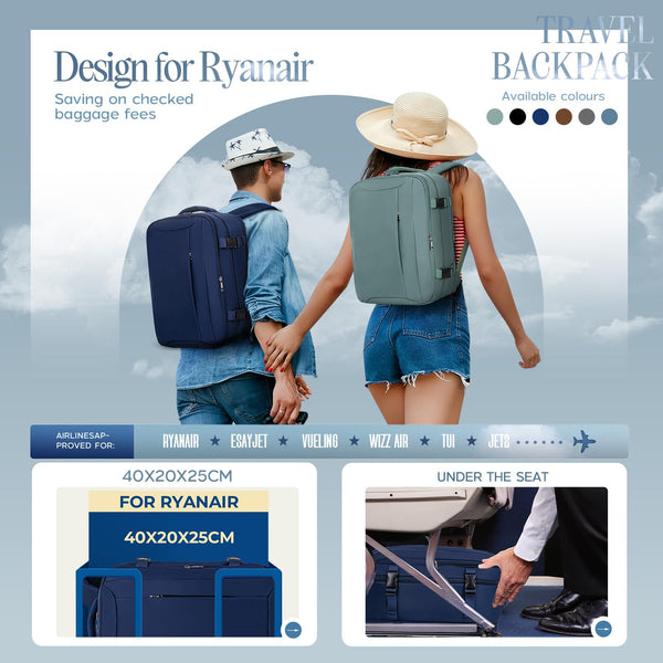 Xkdoai for Ryanair Cabin Bags 40x20x25, Travel Backpack with TSA Approved Clear Bag, Travel Bag Underseat Carry-ons Hand Luggage Bag for Travelling Casual Daypack for Ryan Air Plane