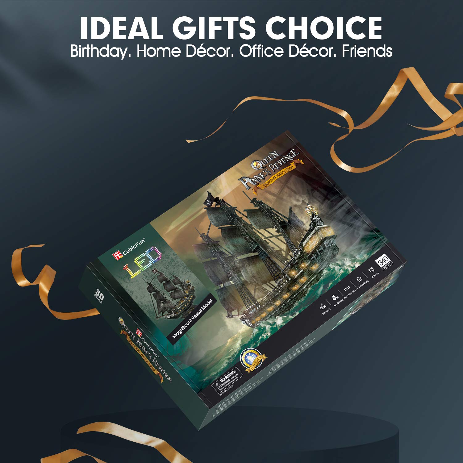 CubicFun LED Pirates of the Caribbean Flying Dutchman Model Kits for Adults to Build 3D Jigsaw Puzzles Ship Model Building Gifts for Adults Kids Girls Boys - 360 Pieces