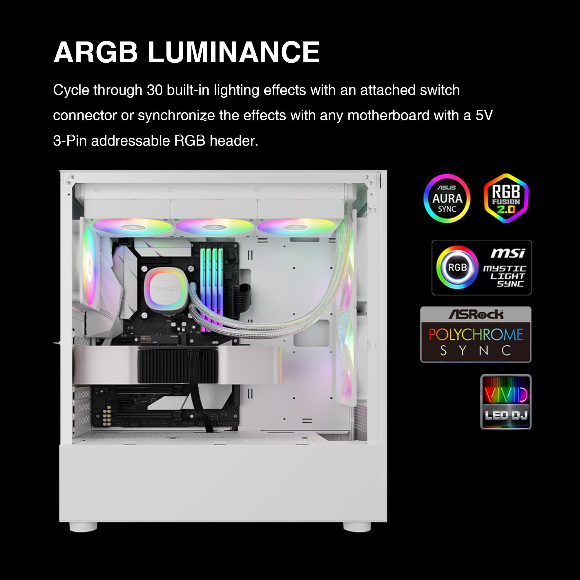 GAMDIAS AURA GL240 V2 AIO, 240mm CPU Liquid Cooler, Easy Cable Routing Design, Rotatable Performance Pump, 2 x 120mm Low-Noise PWM ARGB Fan w/ MB Sync, AMD AM5/AM4；Intel LGA 1851/1700/115x/1200, White