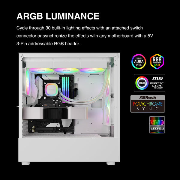 GAMDIAS AURA GL240 V2 AIO, 240mm CPU Liquid Cooler, Easy Cable Routing Design, Rotatable Performance Pump, 2 x 120mm Low-Noise PWM ARGB Fan w/ MB Sync, AMD AM5/AM4；Intel LGA 1851/1700/115x/1200, White