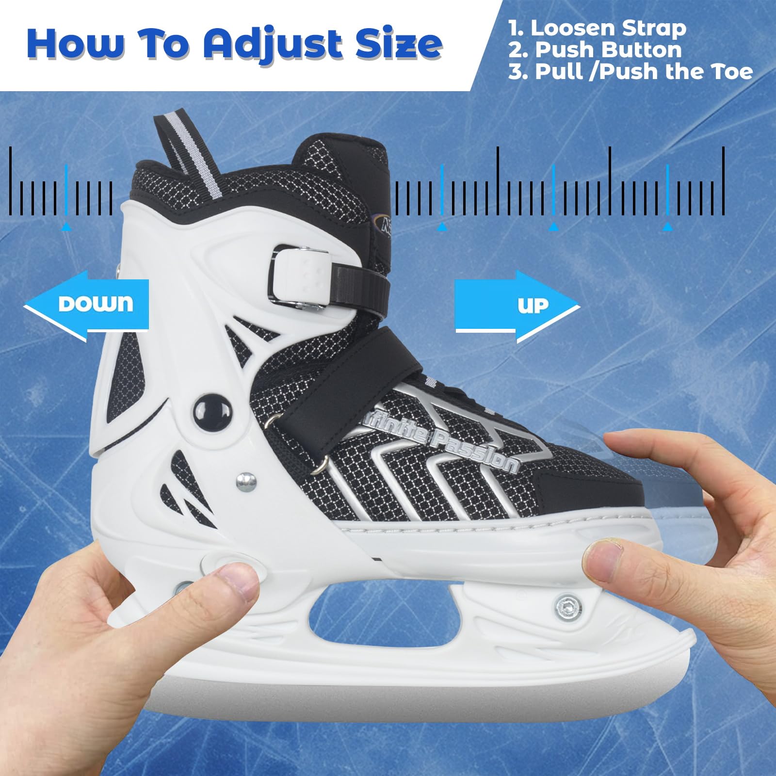 Nattork Adjustable Kids Ice Skate for Boys Girls Adult, Soft Padding and Reinforced Ankle Support Ice Hockey Skates