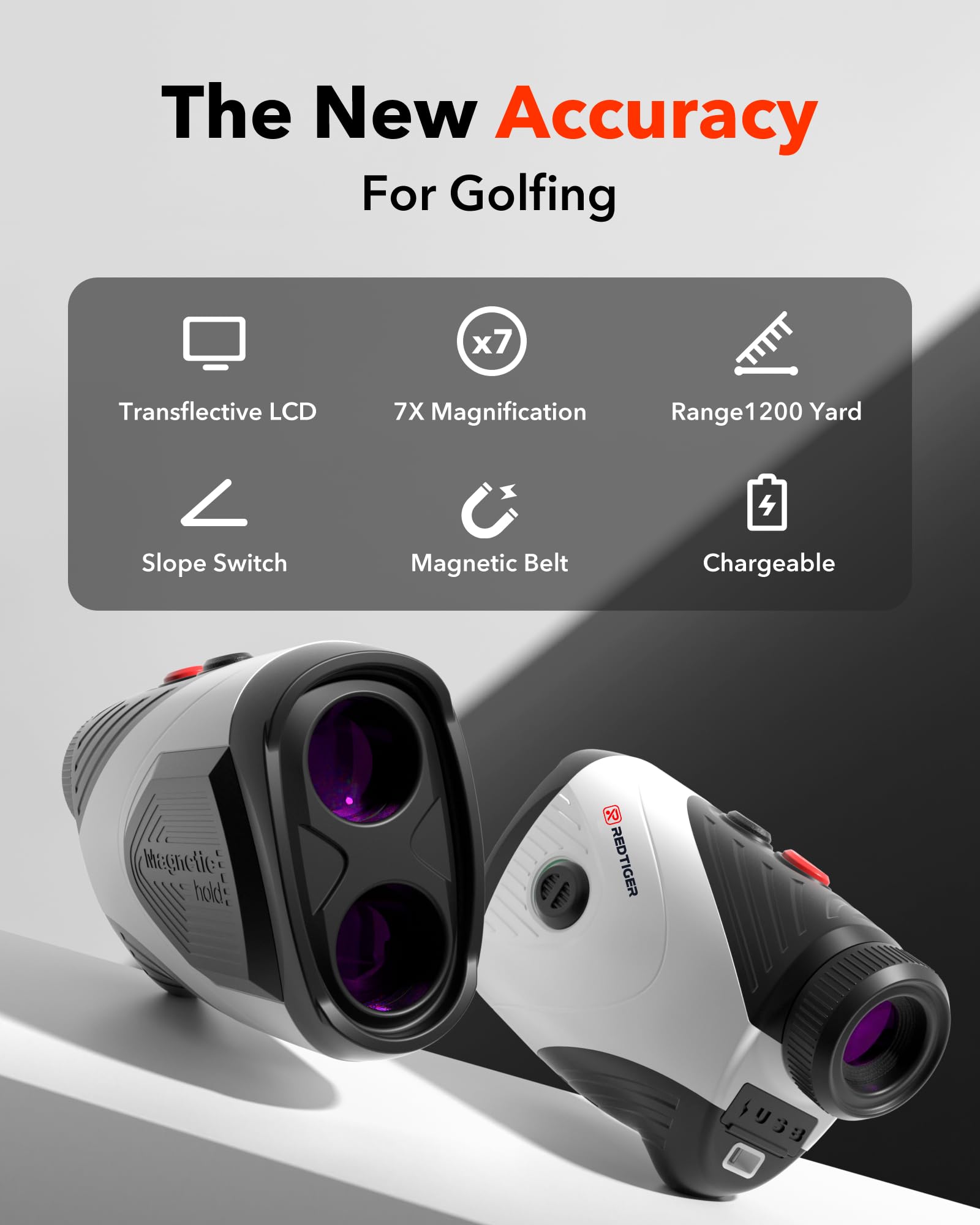 Golf Rangefinder with Slope On/Off,1200 Yards,7X Magnification Laser Range Finder Golf, Flag Pole Lock Vibration, Rechargeable & Magnetic Suction