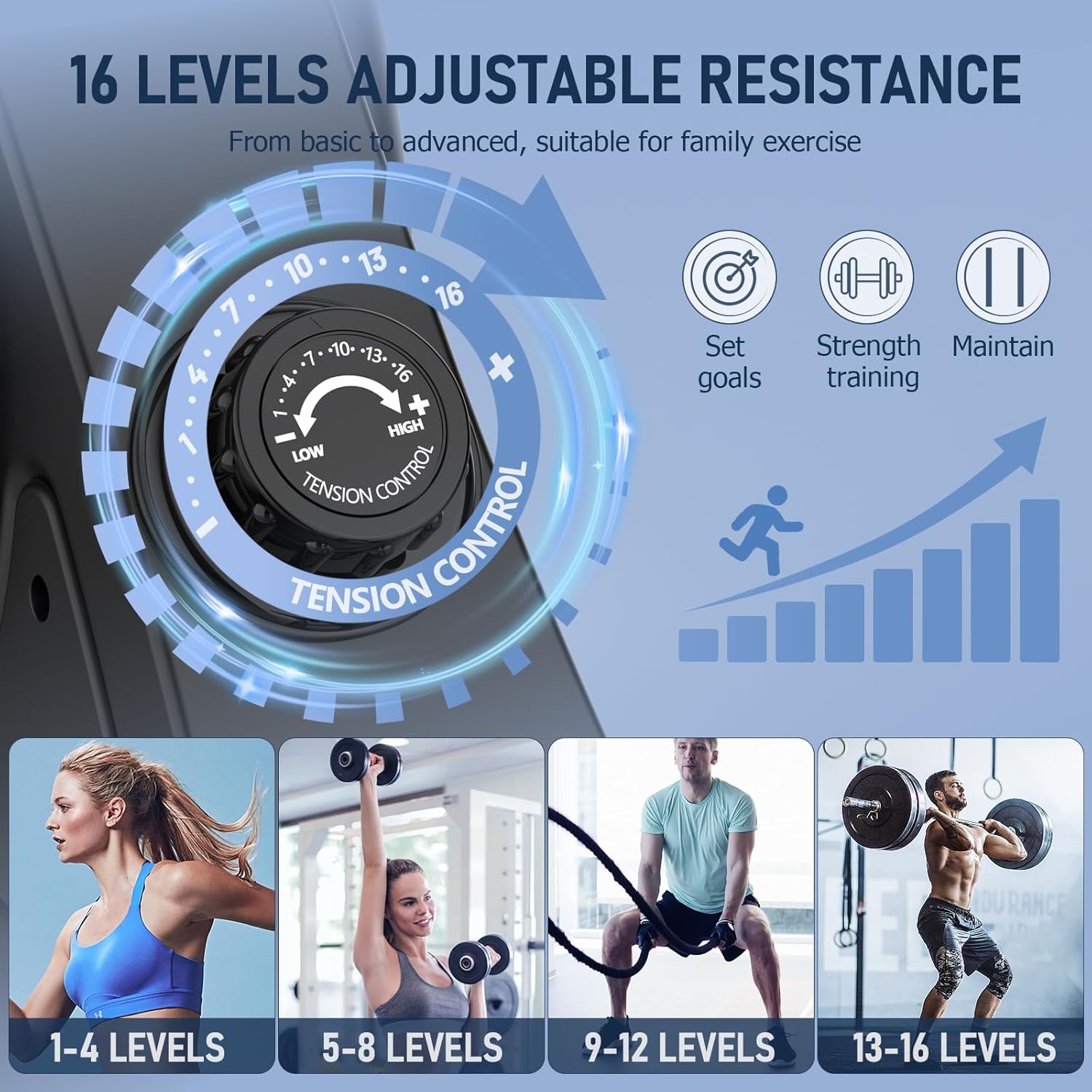 Rowing Machine, MOSUNY Magnetic Rowing Machines for Home Gym with 16 Levels Resistance, Maximum Load of 350 LB, Upgrade to Double Slide Rails, App Supported, Vertical Storage