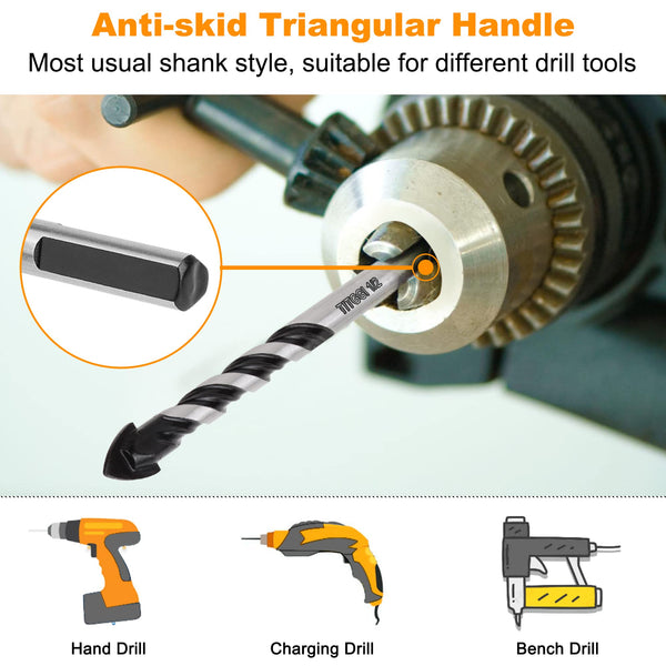 Masonry Drill Bit, Professional Masonry Drill Bit Set (10PCS) for Concrete/Glass/Brick/Cement/Tile/Wood/Etc, Industrial Strength Carbide Drill Bits Tip, 5/32"-1/2"