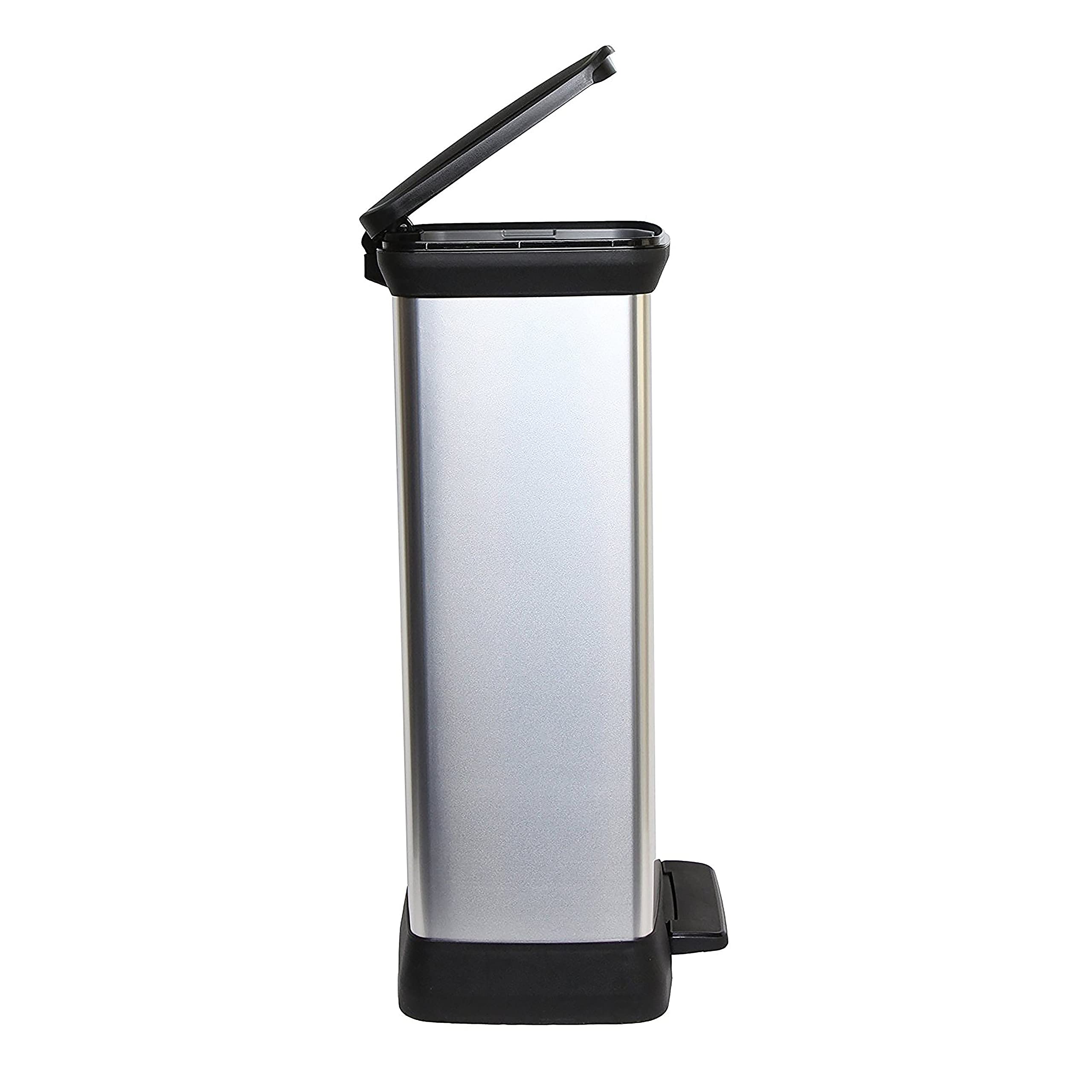 Curver Metal Effect 70% Recycled Kitchen Pedal Touch Deco Bin 50 Litres - Silver