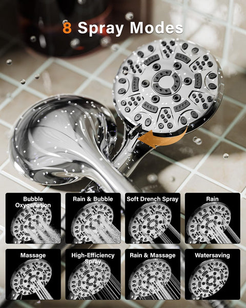 Cobbe High Pressure Shower Head with 8 Spray Modes, Powerful Water Saving Shower Head Set, Large Universal Flow Rain Showerhead for Low Water Pressure - Black