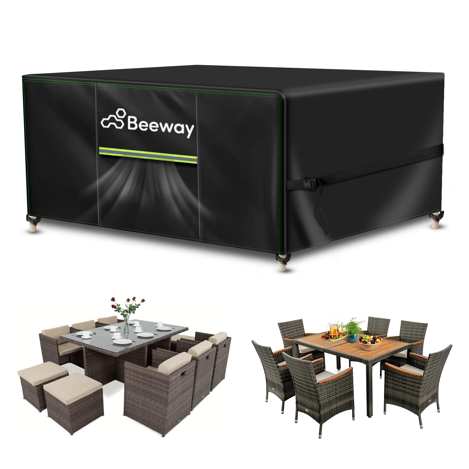BEEWAY Garden Furniture Cover With Air Vent, Waterproof Patio Rattan Sofa Table Chair Set Cover - 420D Oxford Fabric, Windproof - Rectangular 242 x 182 x 100cm