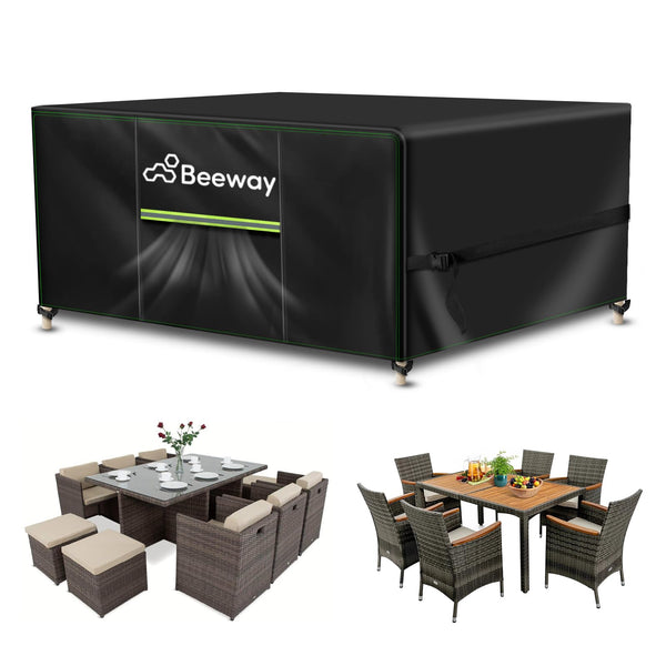 BEEWAY Garden Furniture Cover With Air Vent, Waterproof Patio Rattan Sofa Table Chair Set Cover - 420D Oxford Fabric, Windproof - Rectangular 242 x 182 x 100cm