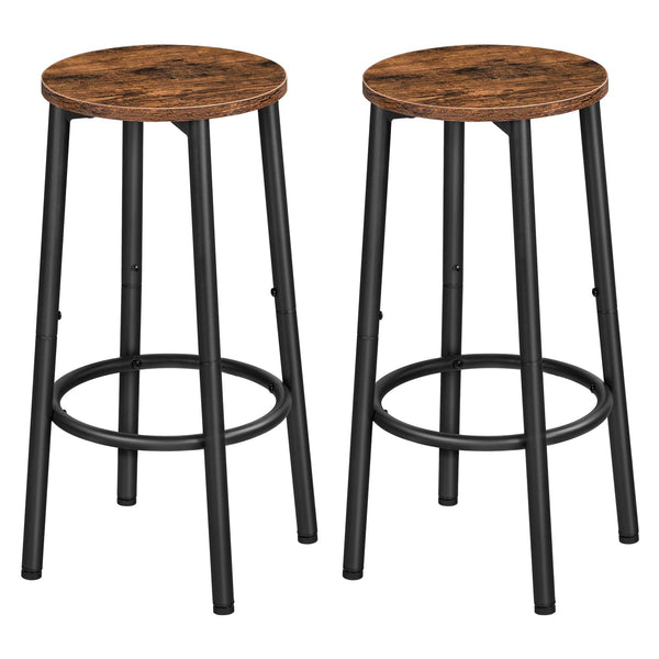 HOOBRO Bar Stools Set of 2, Breakfast Round Bar Chairs with Footrest, Pub Stools, Sturdy Metal Frame, for Dining Room, Kitchen, Party, Industrial,