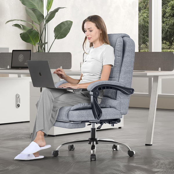 naspaluro Executive Office Chair High Back Desk Chair Ergonomic Recliner Computer Chair Gaming Chair with Tilt Function Heavy Duty for Home Office Working (Grey Fabric)