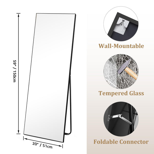 Hoikwo Full Length Mirrors 150x51cm (59x20 inches),Standing Mirror with Black Frame for Bedroom, Living Room or Bathroom