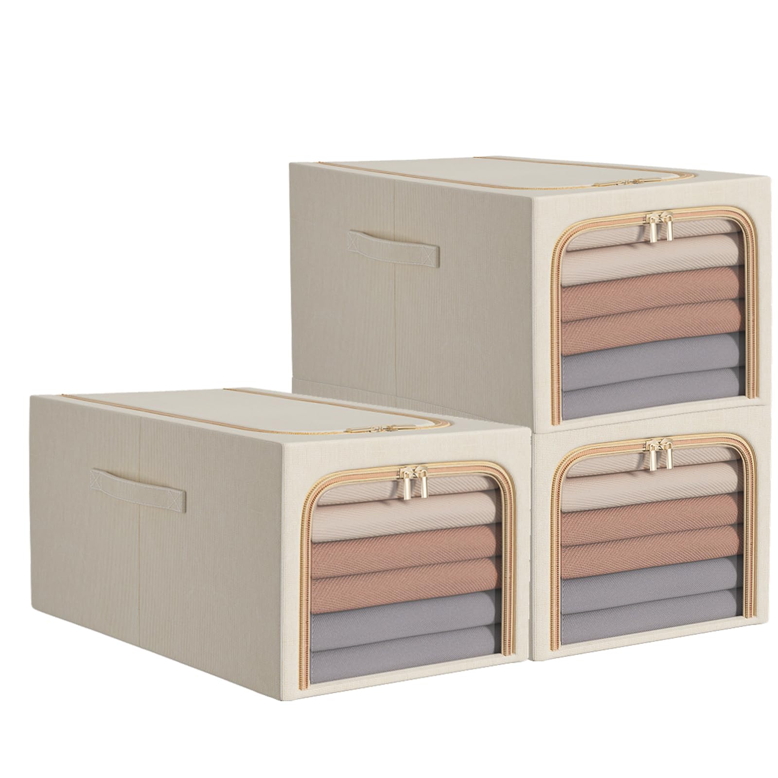 55L Clothes Storage Bag, Collapsible Storage Box, Stackable Metal FrameThick Oxford cloth Protect from Moisture Dust Handle Double Opening Zipper for