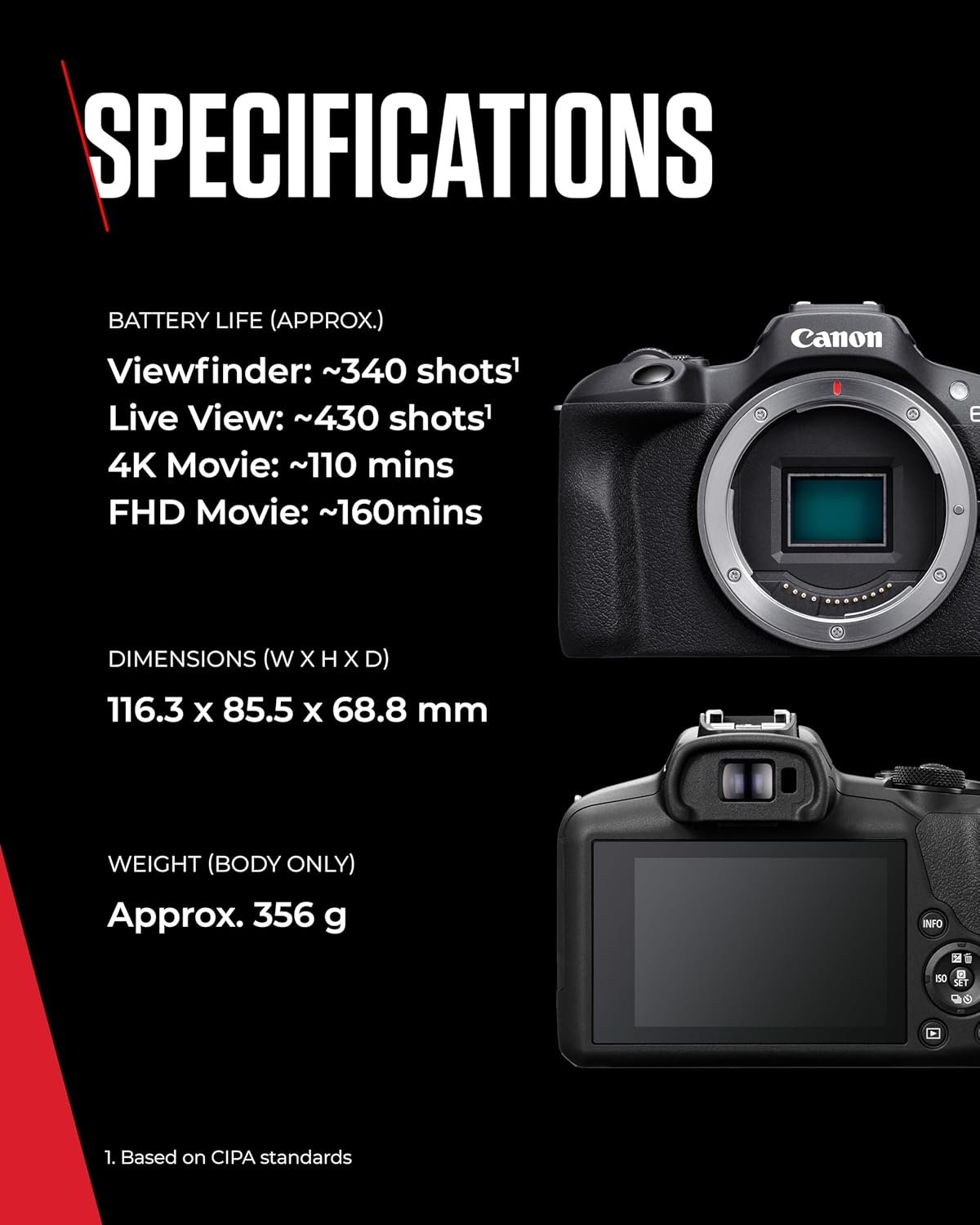 Canon EOS R100 - Compact Mirrorless Digital Camera - 24.1 MP, 4K Resolution - Dual Pixel CMOS AF, DIGIC 8 Processor - 6.5 FPS Continuous Shooting - Face & Eye Detection, Bluetooth, Wi-Fi, GPS