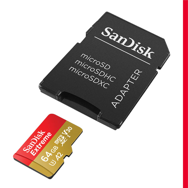 SanDisk 128GB Extreme microSDXC card +SD adapter, microSD card for smartphones, action cameras, drones, V30, up to 190 MB/s, SanDisk QuickFlow Technology, RescuePro Deluxe, UHS-I, 4k, V30, A2, U3