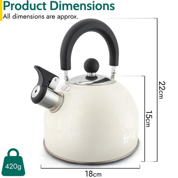 Trail 2L Whistling Camping Kettle, Polished Stainless Steel, Durable & Lightweight, Easy Pour Spout, Folding Heat Resistant Handle, Fast Boil Travel Kettle, Outdoor Fishing Hiking, 15cm x 18cm, 0.42kg