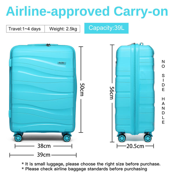 Kono Luggage Sets of 2 Piece Lightweight Polypropylene Hard Shell Suitcase with TSA Lock Spinner Wheels Travel Carry On Hand Cabin Luggage with Beauty Case (Set of 2, Black)