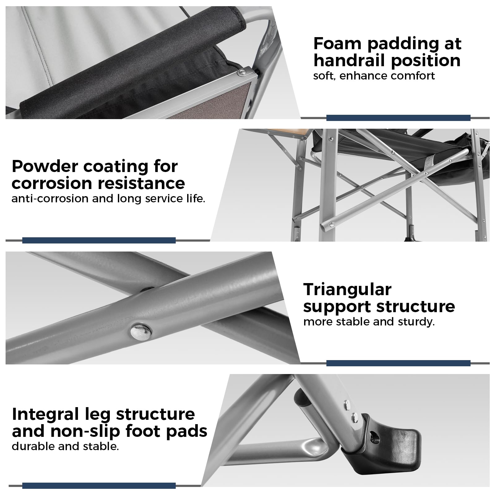 KingCamp Folding Camping Chairs for Adluts Heavy Duty Directors Chair with Cooler Bag and Side Table Support up to 150KG