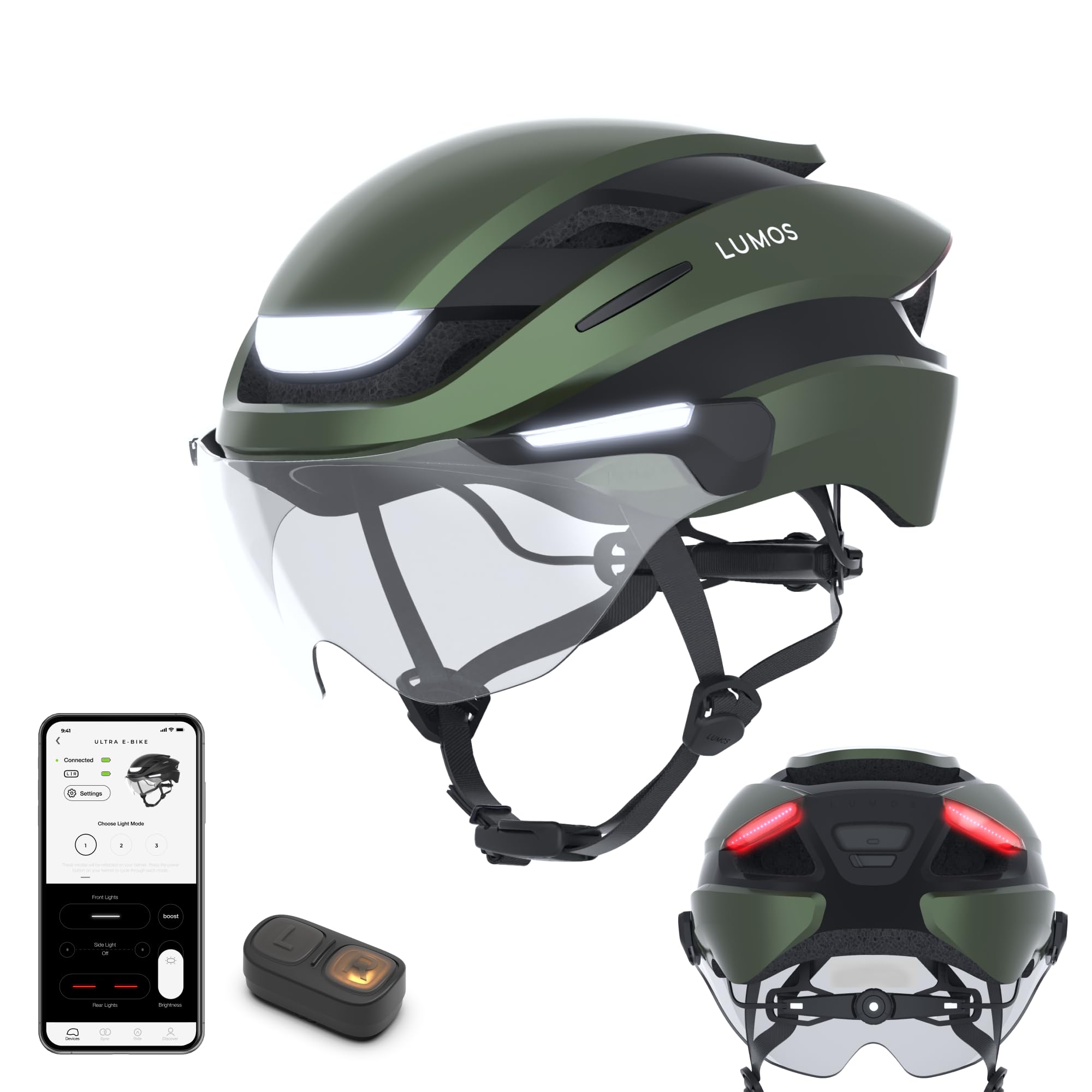 Lumos Ultra E-Bike Smart Helmet | NTA 8667 Certified | Front & Rear LED Lights | Retractable Face Shield | App Controlled | EBike, Scooter, Cycling, Bicycle | Adults, Men Women