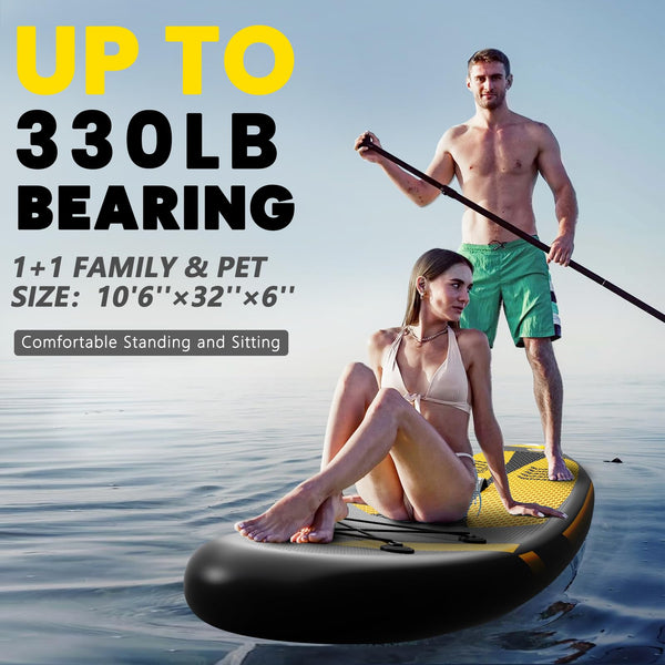 CalmMax Inflatable Stand Up Paddle Board 10'6"×32"×6" SUP Package with Non-Slip Deck, Pump, Paddle, Leash, Waterproof Backpack for Youth & Adult