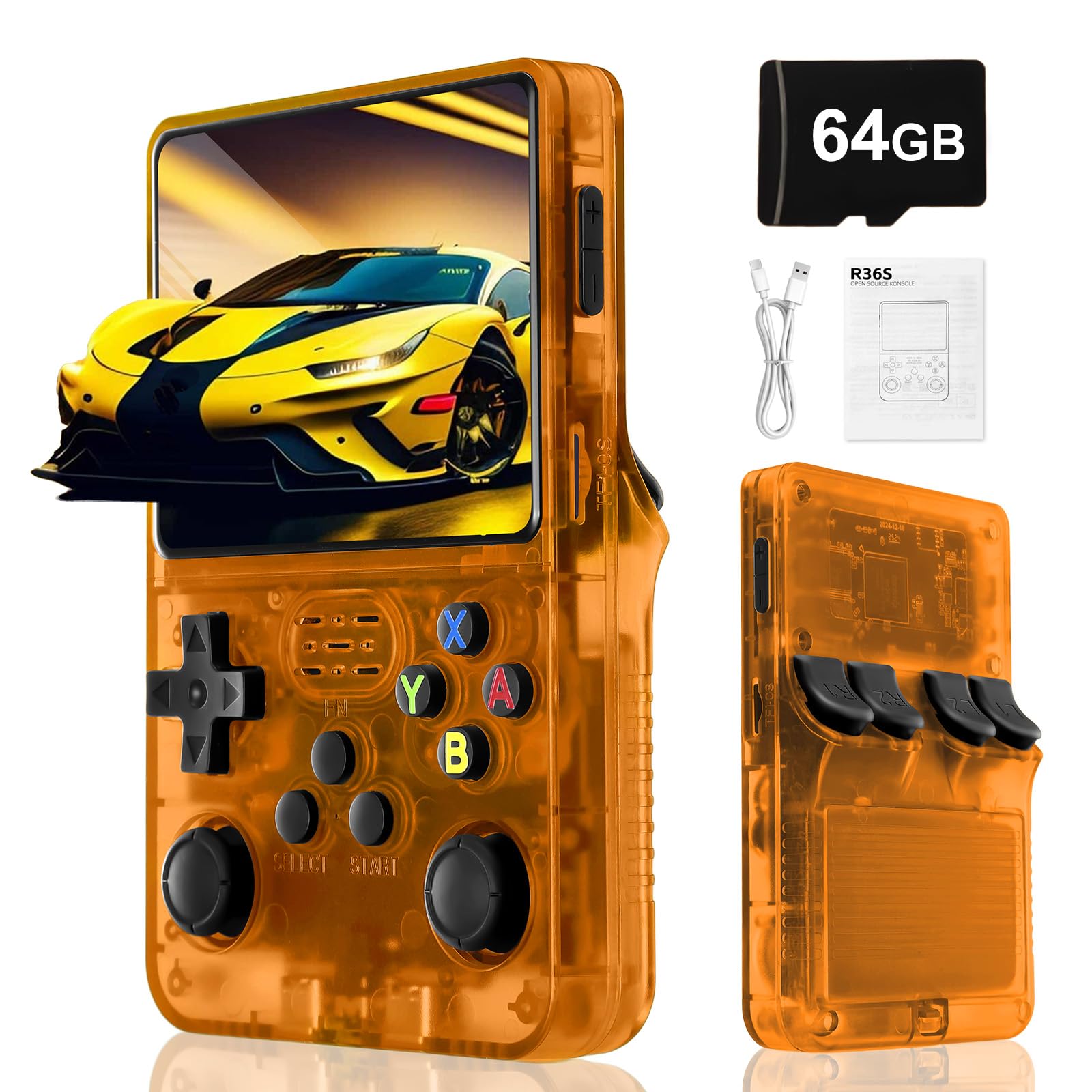 Blidinner R36S Retro Handheld Games Console -With Open Source Linux System,3000mAh Battery,3.5 Inch HD Screen,64G TF Card,20,000+ Classic Games,Portable Mini Game Console for Teens and Adults-Black