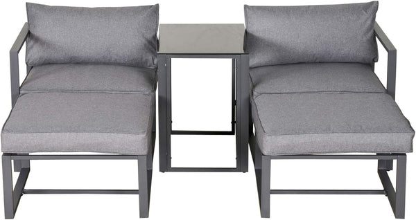 Outsunny 5 Piece Garden Aluminium Conversation Sofa Set Patio Furniture Set Outdoor 2 Sofas 2 Footstools End Table with Cushions