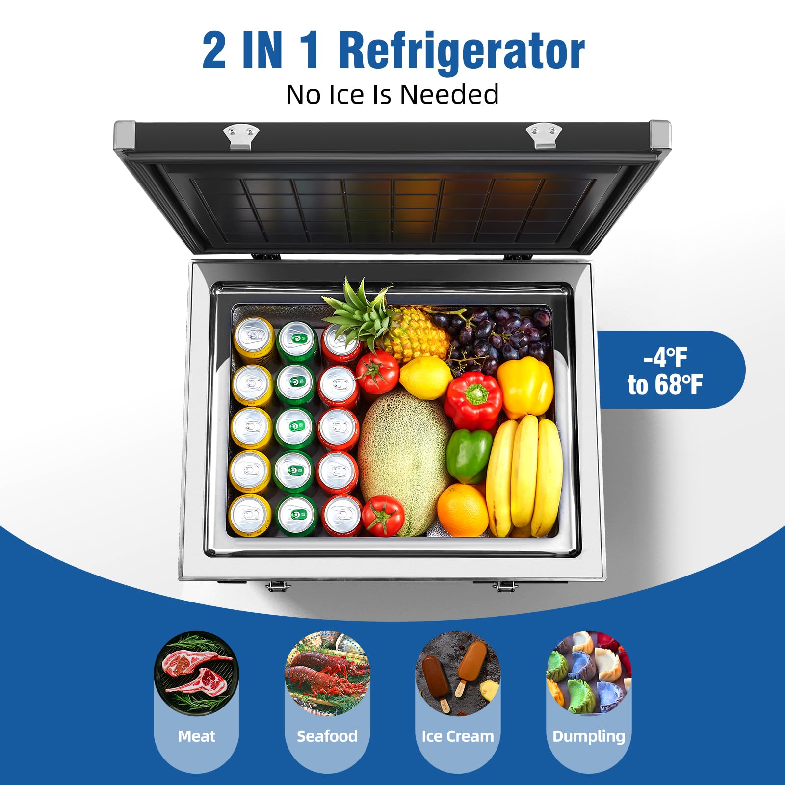 AAOBOSI Compressor Camping Fridge 95L, Car Fridge Dual Zone with 12/24V DC and 100-240V AC, -20°C to 20°C Portable Freezer for Car, Campervan, Lorry, Truck, Boat