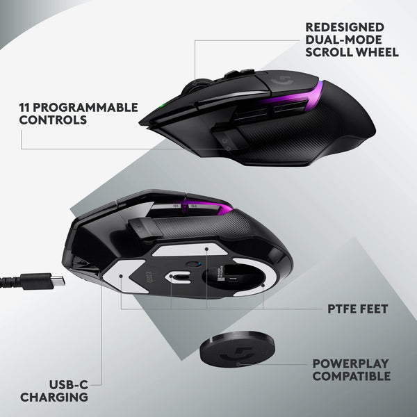 Logitech G G502 X PLUS LIGHTSPEED Wireless RGB Gaming Mouse - Optical mouse with LIGHTFORCE hybrid switches, LIGHTSYNC RGB, HERO 25K gaming sensor, compatible with PC - macOS/Windows - Black