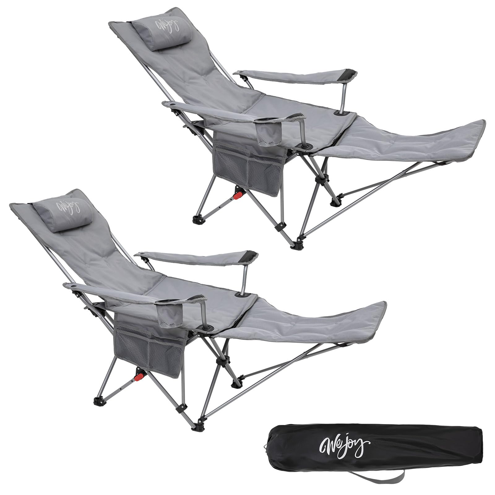 #WEJOY Camping Chairs Folding Recliner Chair Adjustable with Detachable Footrest Headrest Cup Holder Lightweight Portable Reclining Camp Chair Fold Up Chair for Outdoor Beach Garden, Cyan Set of 2