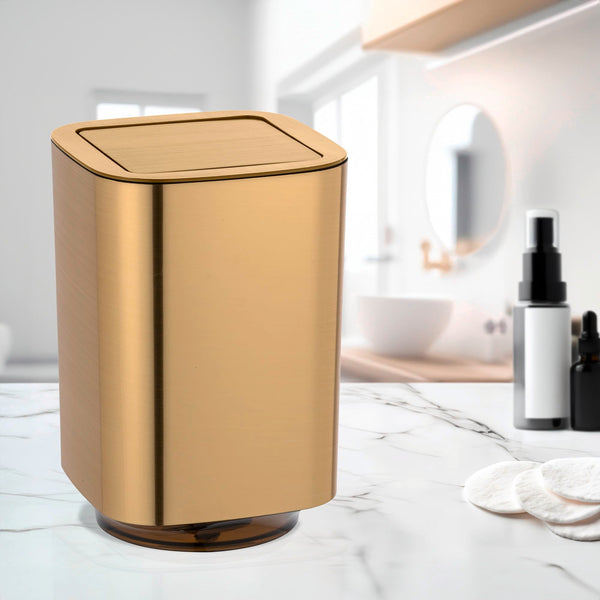 WENKO Auron Gold Cosmetic Bin with Swing Lid 5.5 L Plastic 17.2 x 25.5 x 17.2 cm Gold