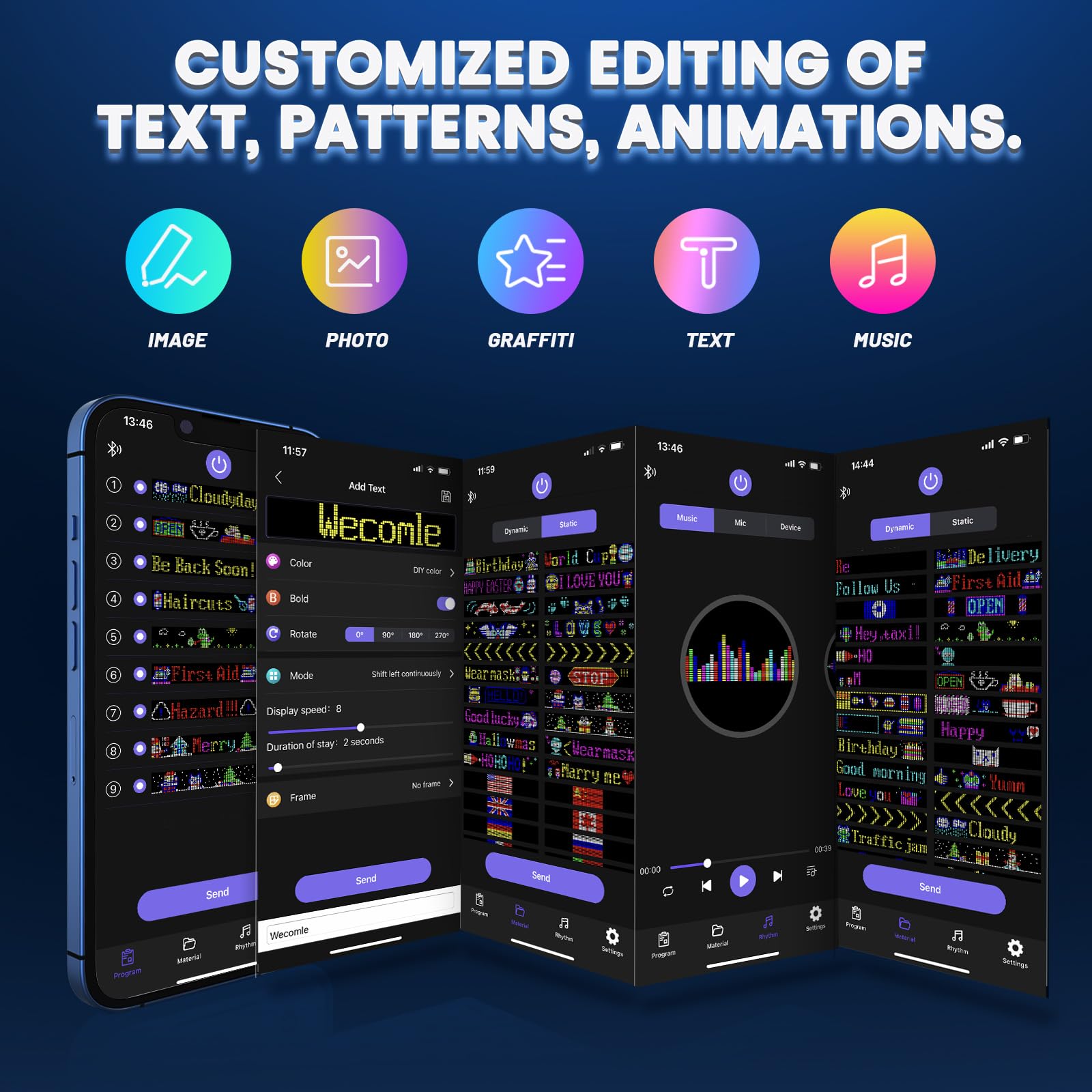 Qnoavve Bluetooth App Control LED Sign, 14.6"x3.6" Devil Eyes Car Lights, Flexible USB 5V LED Car Sign, Programmable Customizable Display Panel, Scrolling Message Board for Store Bar Hotel Party