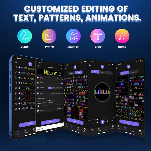 Qnoavve Bluetooth App Control LED Sign, 14.6"x3.6" Devil Eyes Car Lights, Flexible USB 5V LED Car Sign, Programmable Customizable Display Panel, Scrolling Message Board for Store Bar Hotel Party