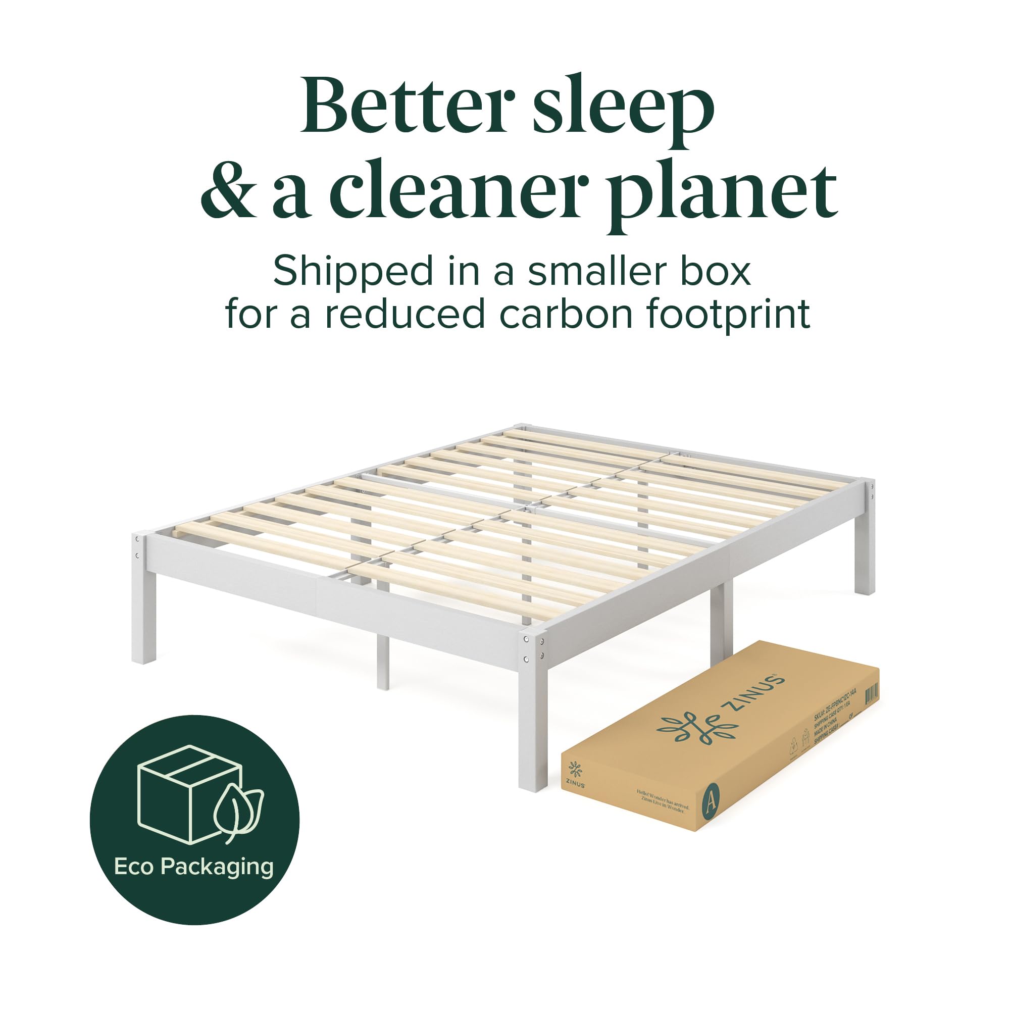 Zinus Ellie Single Bed Frame - Bed 90 x 190 cm - 36 cm Height with underbed storage - Bamboo and Wood Platform Bed Frame with Headboard, Brown