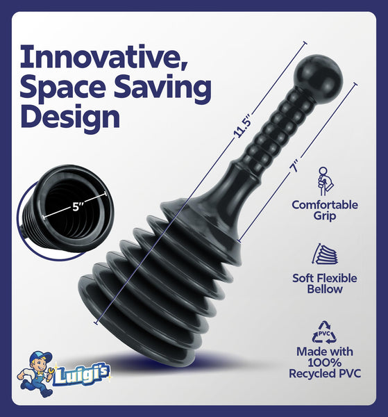 Luigi's Sink Plunger - Drain Plunger Sink Unblocker - Plungers for Unblocking - Drain Plungers for Bathroom Kitchen Bath Shower - Unblock Pump with Accordion Bellows