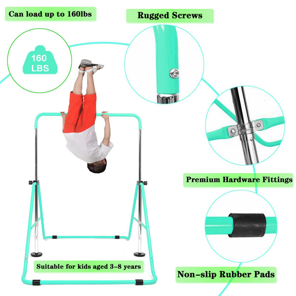 Horizontal Bar Gymnastics Kids Garden Home Reck Stretching Folding Value Gift Set,Expandable Gym Training Bar Equipment Adjustable Height for Boys