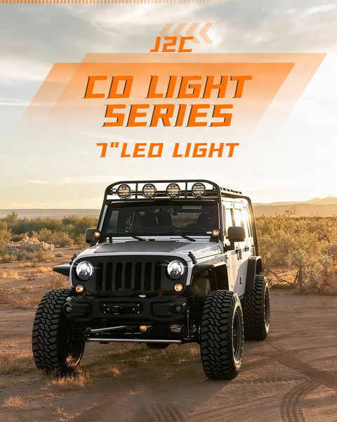 CO LIGHT 7 Inch LED Headlight Round Half Halo Angel Eyes DRL Amber Turn Signal Lights DOT and E-Mark Approved, H6024 LED Headlights with H4 H13 Adapter Compatible for Wrangler JK TJ LJ CJ, 2PCS
