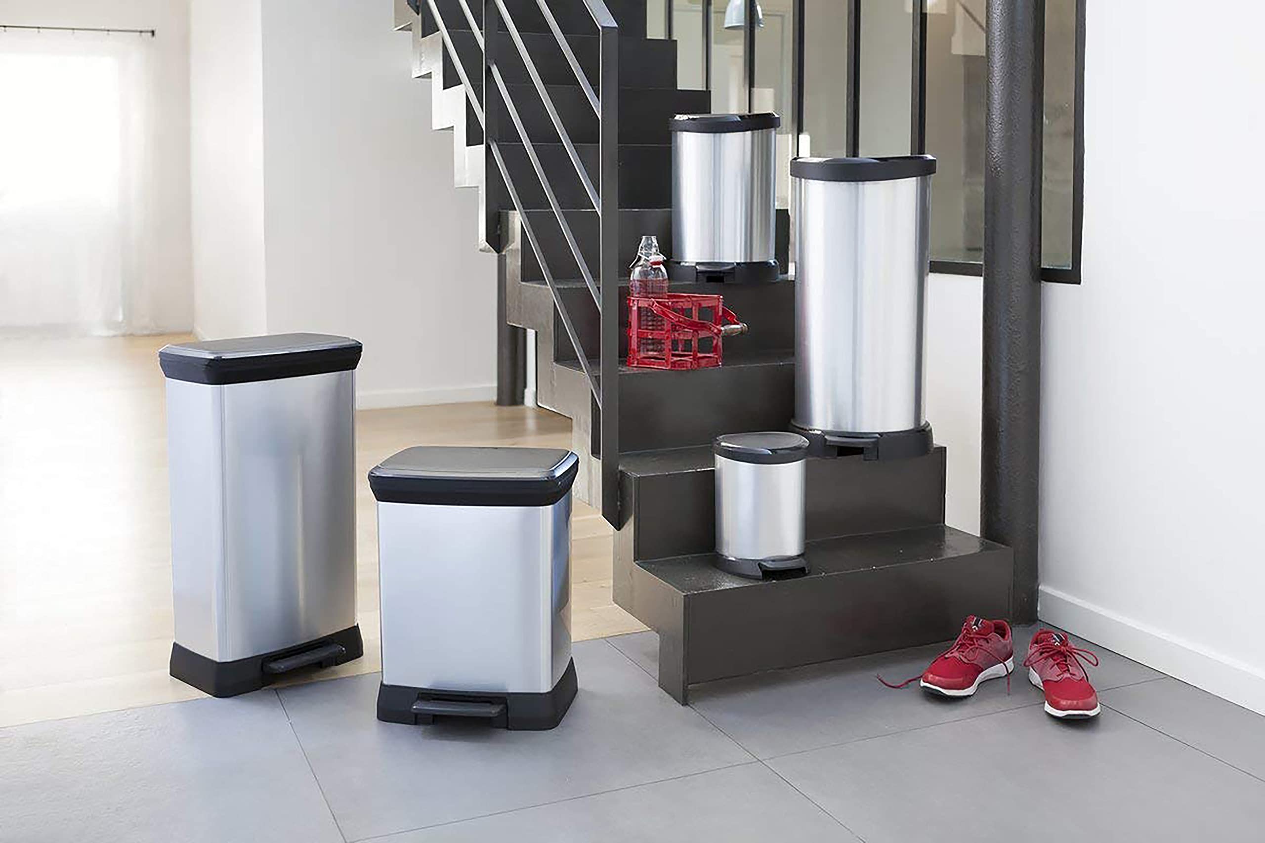 Curver Metal Effect 70% Recycled Kitchen Pedal Touch Deco Bin 50 Litres - Silver