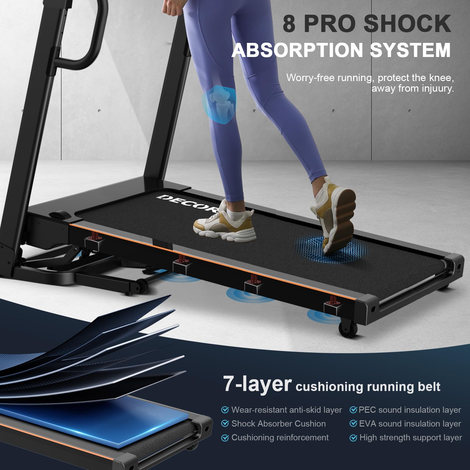 Decorcn Folding Treadmill for Home, 4.5HP, 20 Auto Incline, 1km/h-16km/h, 150KG limited, Running Machine for Heavy People with LED, Bluetooth Speakers, Silent Walking Pad