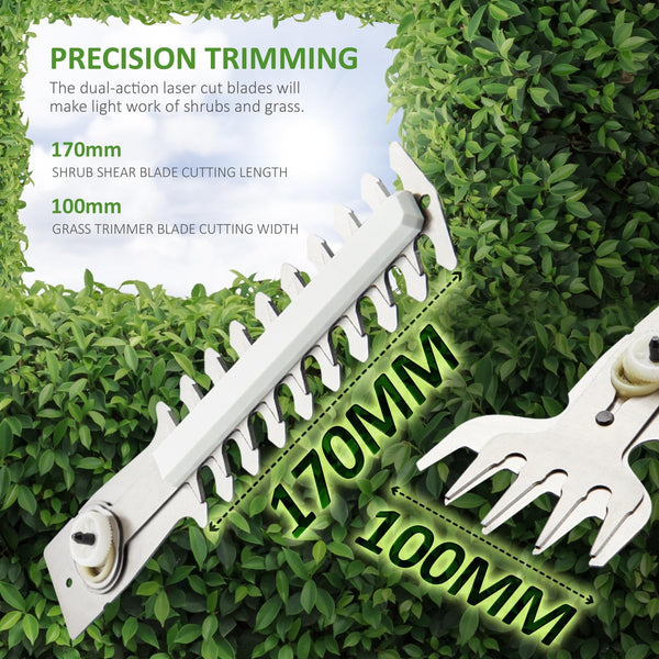 NETTA 2in1 Grass Shear & Hedge Trimmer with 7.2V Rechargeable 1500mAh Lithium-Ion Battery, Edging and Shrub Shear, 2 Interchangeable Blades, Lightweight, Garden Cutting Edge Trimmer, Pruner - Handheld