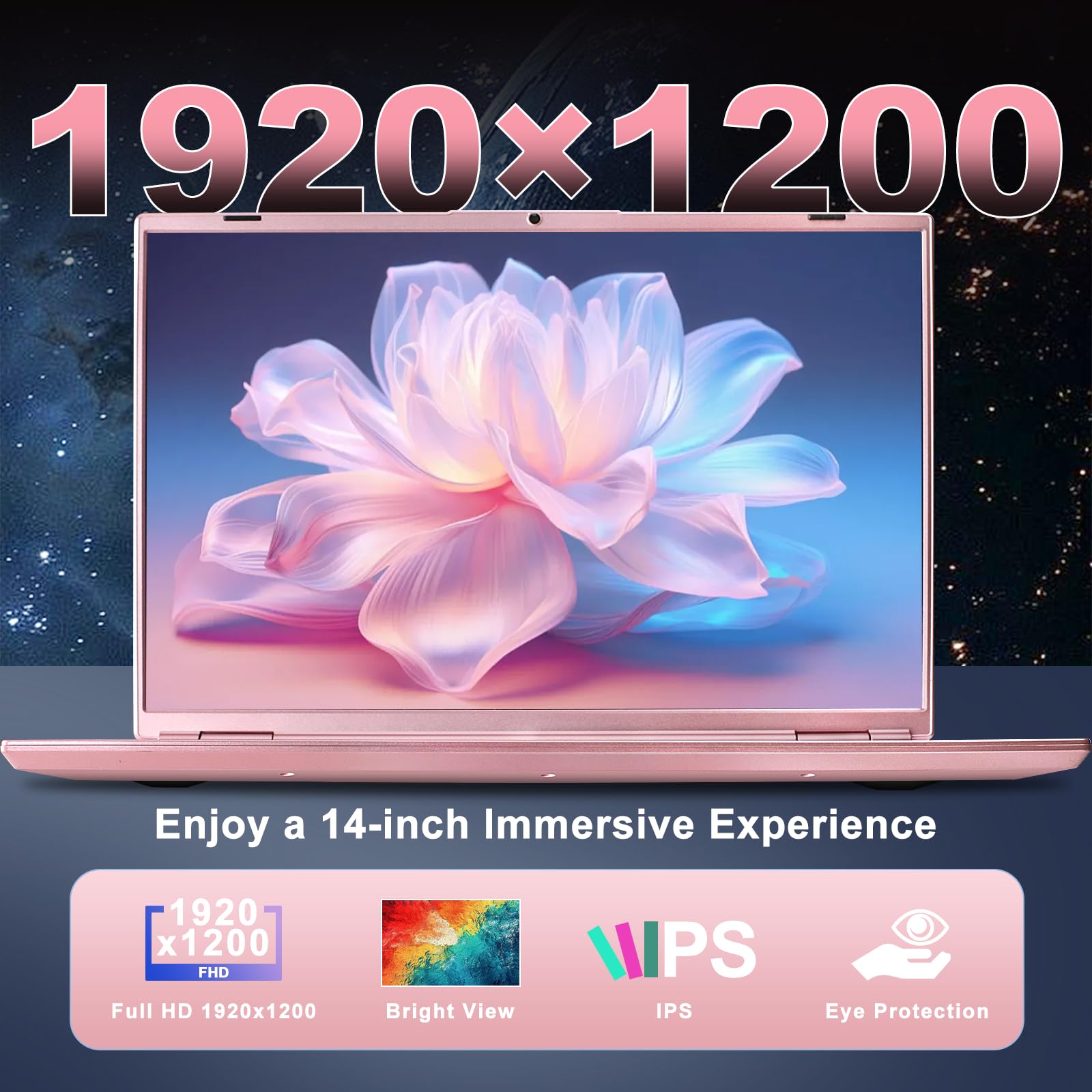 HUQPPQ 14 Inch Laptop Celeron N5095 Processor (Up to 2.9GHz) 8GB RAM 256GB SSD Win11 Laptops | FHD 1920×1200 IPS Display | WiFi 5, BT4.2, Webcam | 180° Foldable | For Students & Business-Pink-N700