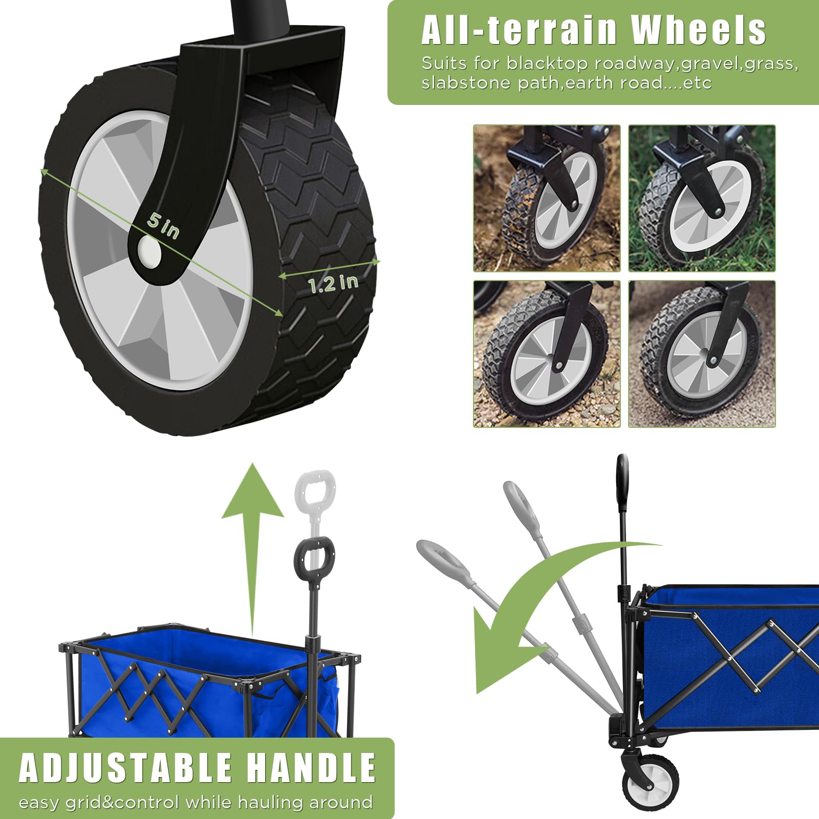 HOFTME Folding Trolley With Wheels,Folding Wagon 100L Capacity All Terrain Wheels with Adjustable Handle & Cover Bag, Picnic Transporter for Holiday