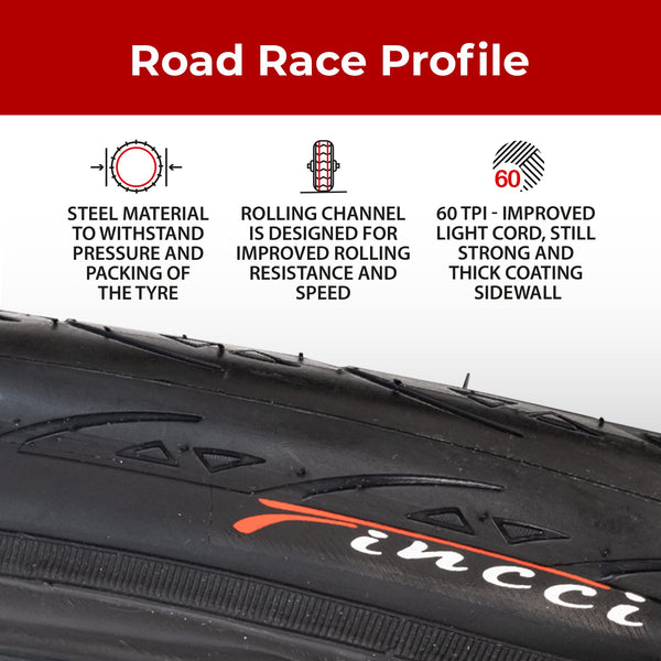 Fincci Racing Bike Tyres 700x25c - Pair Slick Tires 25-622 with 3 mm Nylon Protection, 60 TPI, Specialized for Race, Gravel, Carrera, Road and Touring