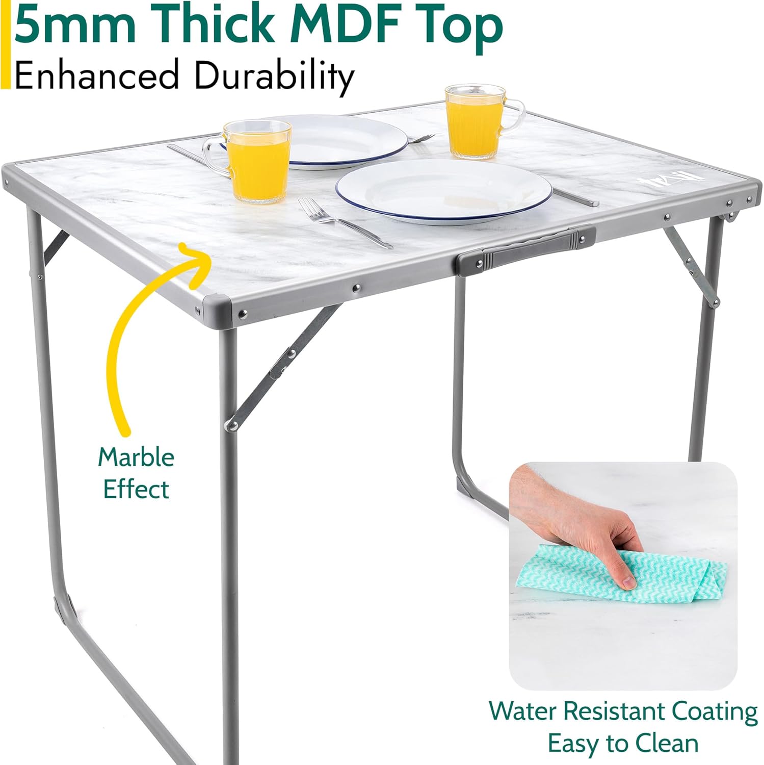 Trail Portable Folding Camping Table, Outdoor Garden Picnic Fishing Festival Beach, Heavy Duty Tubular Steel Legs, Water Resistant Laminate Top, Lightweight with Handle (L80cm x W60cm x H67cm / 3.5kg)