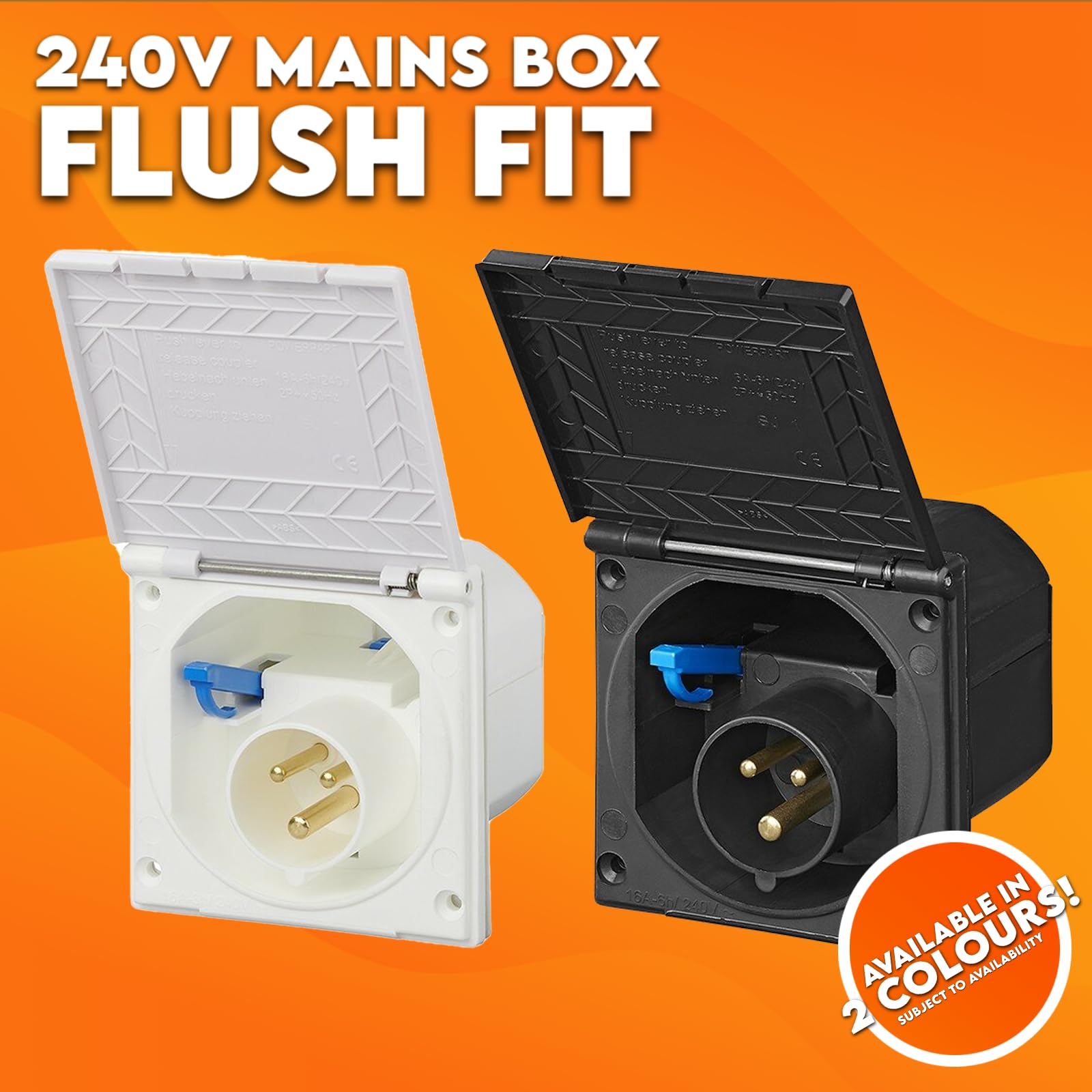 Xtremeauto 240V Mains Flush Fit Socket Box - Caravan 16 Amp Socket, Mains 16amp Campervan Inlet Hookup Cable Socket Plug, Flush To Fit Most Caravans & Campervans External 16a Sockets (Black)