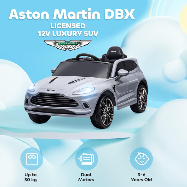 AIYAPLAY 12V Kids Electric Car, Aston Martin DBX Licensed Kids Ride on Car with Remote Control, 4 Suspension Wheels, LED Lights, Music, Horn, Slow Start, for Ages 3-6 Years, Blue