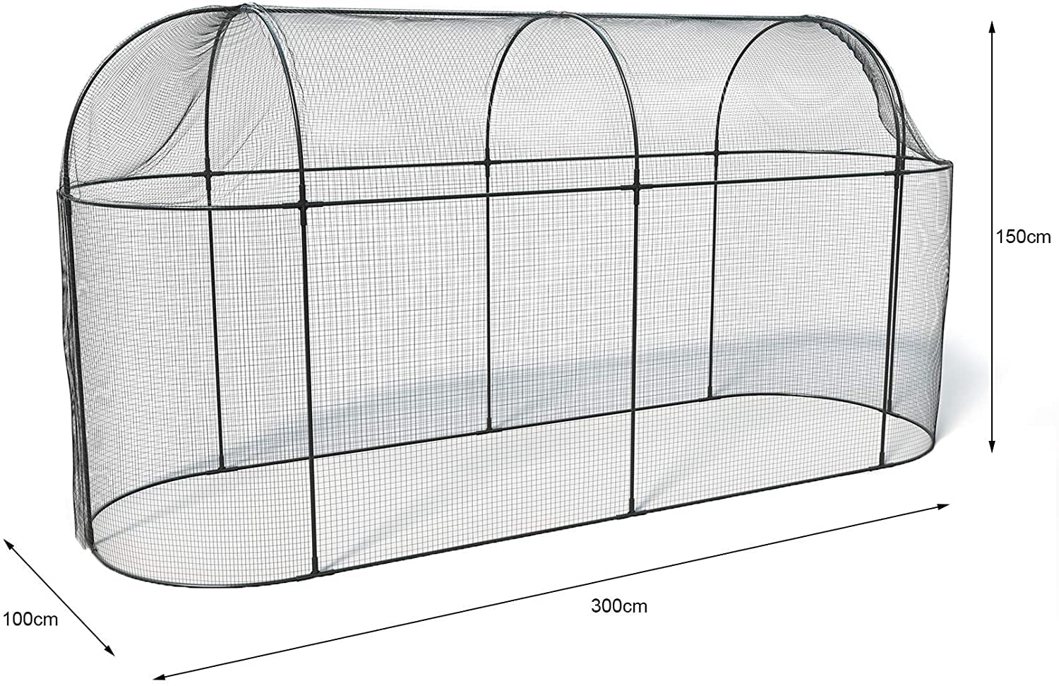 Haxnicks Steel Long Fruit Cage Frame | Bird Netting Plant Protection For Fruit Bushes | Gooseberry Currants Raspberries | Black, 300 x 100 x 150cm