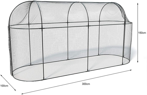 Haxnicks Steel Long Fruit Cage Frame | Bird Netting Plant Protection For Fruit Bushes | Gooseberry Currants Raspberries | Black, 300 x 100 x 150cm