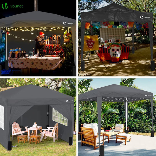 VOUNOT 3m x 3m Pop Up Gazebo with Sides & 4 Weight Bags & Carry Bag, Marquee Garden Party Tent Outdoor, Grey